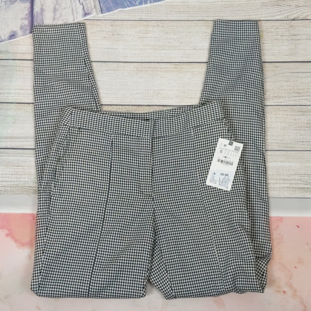 Zara black white high rise trousers size small